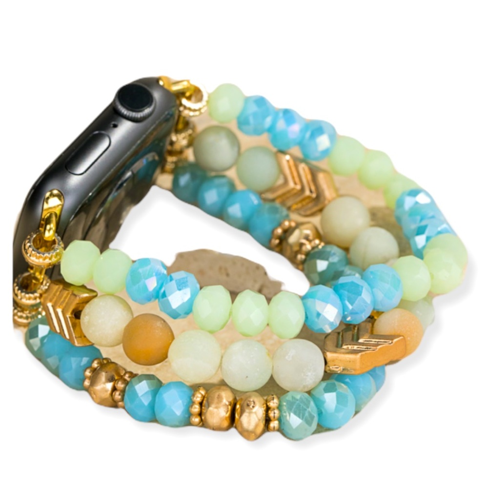 Triple Layered Metal Faceted Shimmering Glass & Amazonite Apple I-Watch …